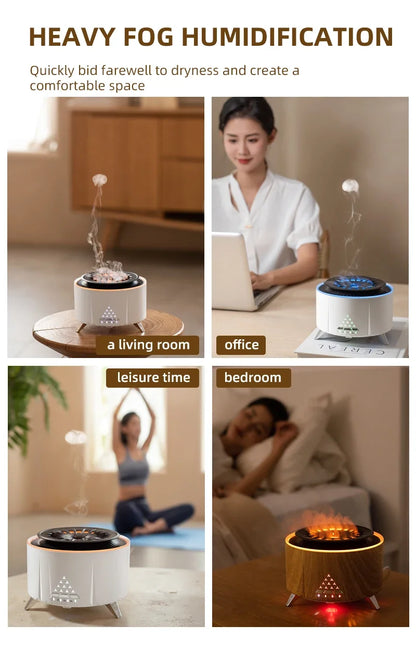 Aromatherapy Essential Oil Diffuser 350ml – Jellyfish Mist & Volcano Light with Timer, BPA-Free, Auto Shut-Off