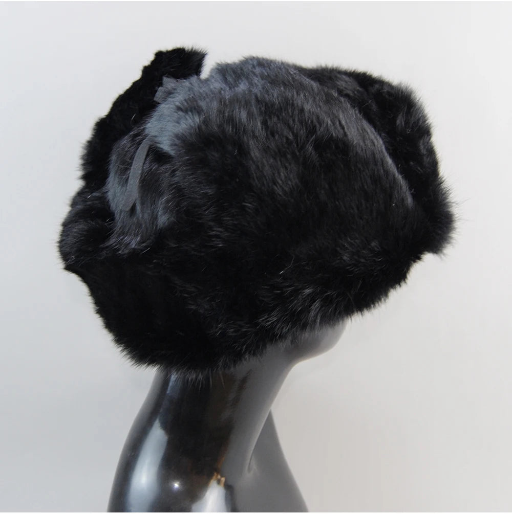 Men's Real Rabbit Fur Bomber Hat – Winter Warmth, Outdoor Essential, Adjustable Size