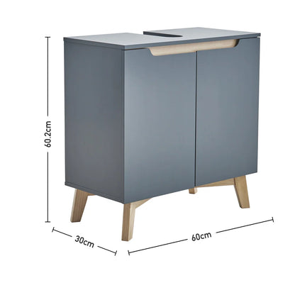 Grey Freestanding Under Sink Storage Cabinet – Compact Bathroom Organizer with Two Doors and Shelves