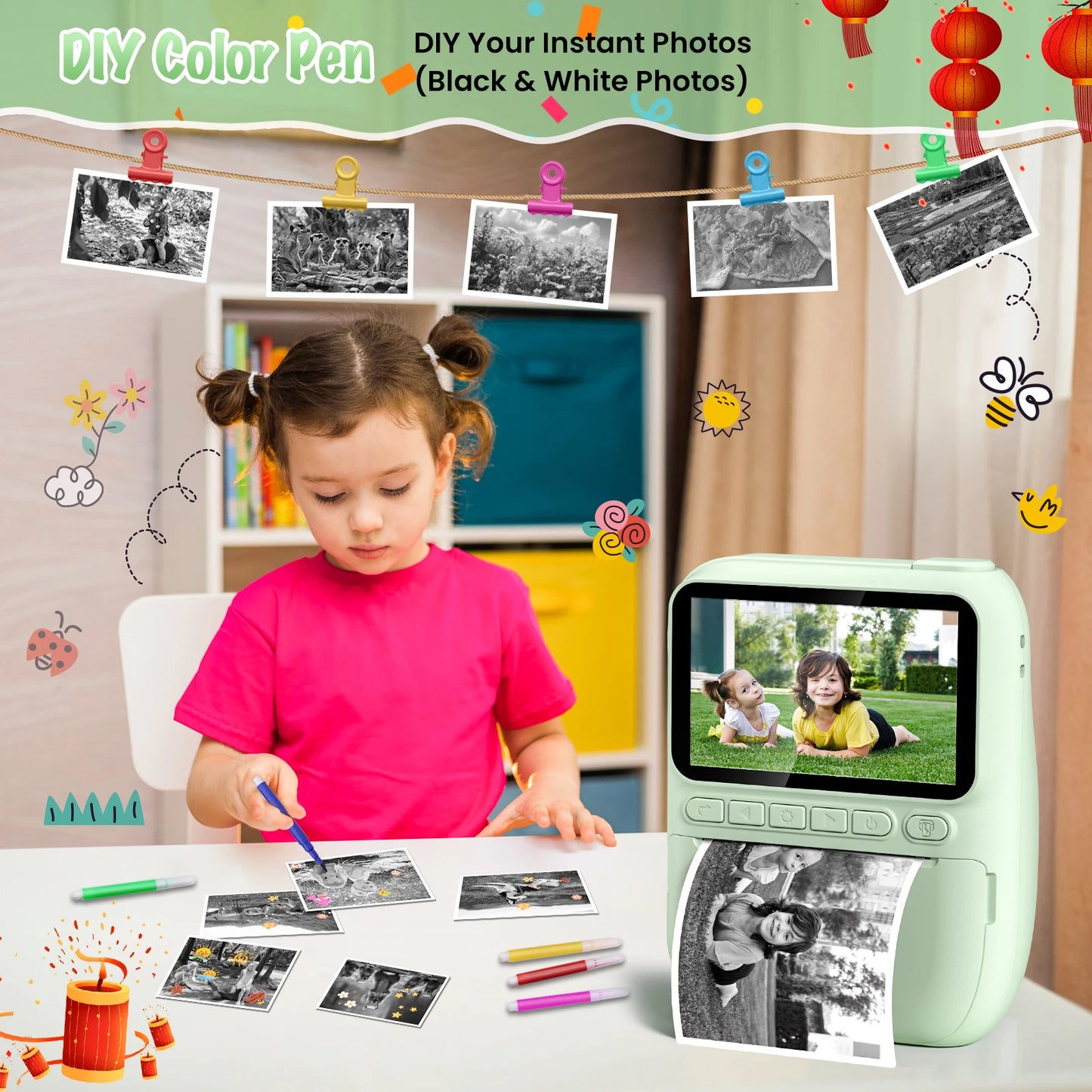 Kids Instant Print Camera – 32MP HD Digital Camera with 3-Inch LCD, 1080P Video, and Creative DIY Features