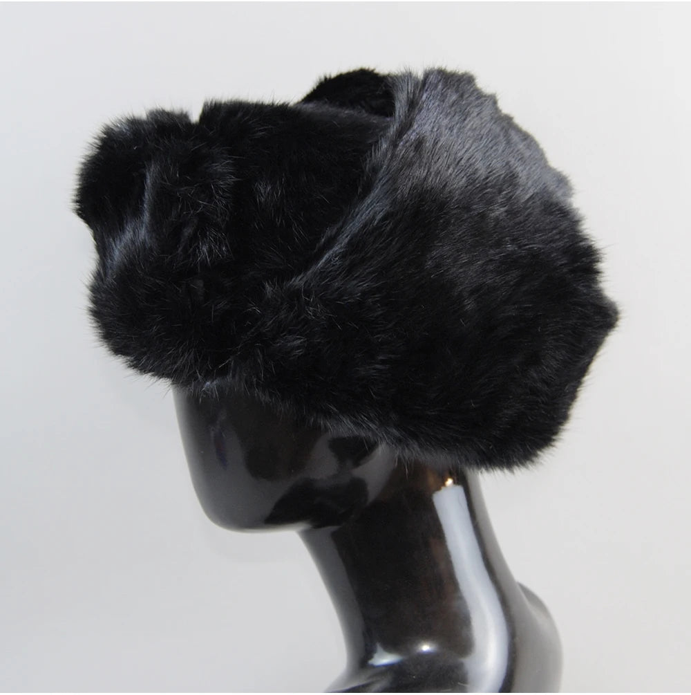 Men's Real Rabbit Fur Bomber Hat – Winter Warmth, Outdoor Essential, Adjustable Size