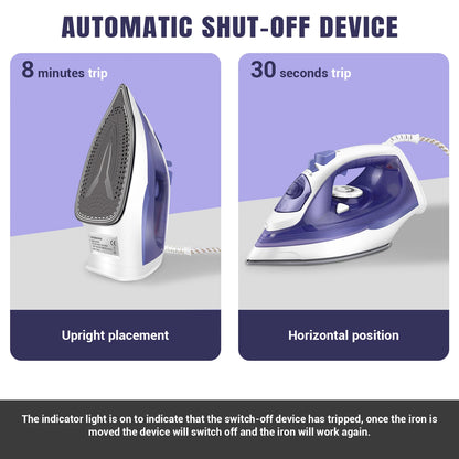 2400W Steam Iron with Adjustable Temperature, Non-Stick Soleplate, 350ml Water Tank, and Spray Function