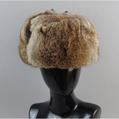 Men's Real Rabbit Fur Bomber Hat – Winter Warmth, Outdoor Essential, Adjustable Size