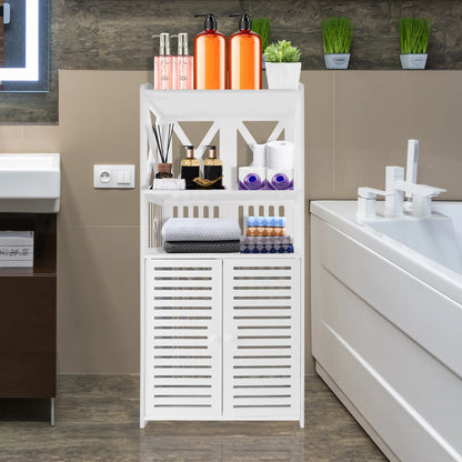 4-Tier Bathroom Storage Cabinet – Waterproof PVC Slim Organizer with Double Doors