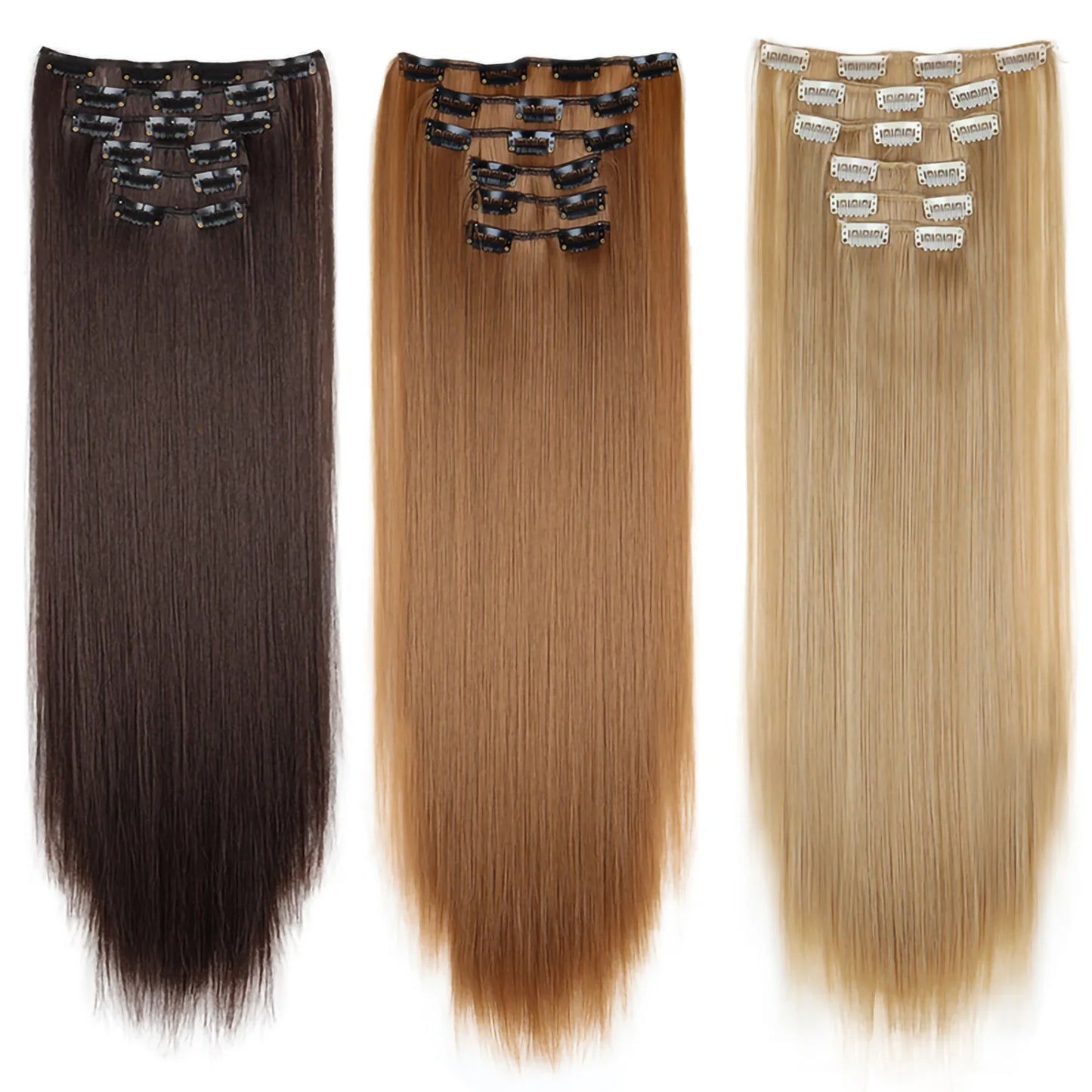 24" Synthetic Clip-In Hair Extensions, 6PCS Set for Volume and Length