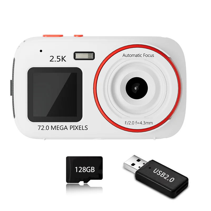 72MP HD Digital Camera with 16X Zoom, Dual Screens, 2.5K Video, Waterproof, Portable for Travel and Home Use