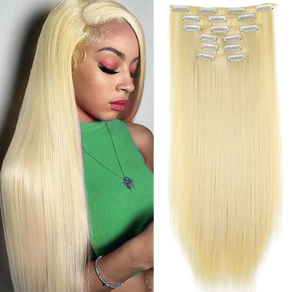 24" Synthetic Clip-In Hair Extensions, 6PCS Set for Volume and Length